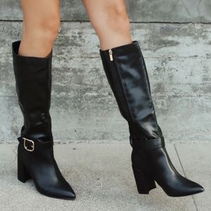 Katana Black Pointed-Toe Knee-High Boots
